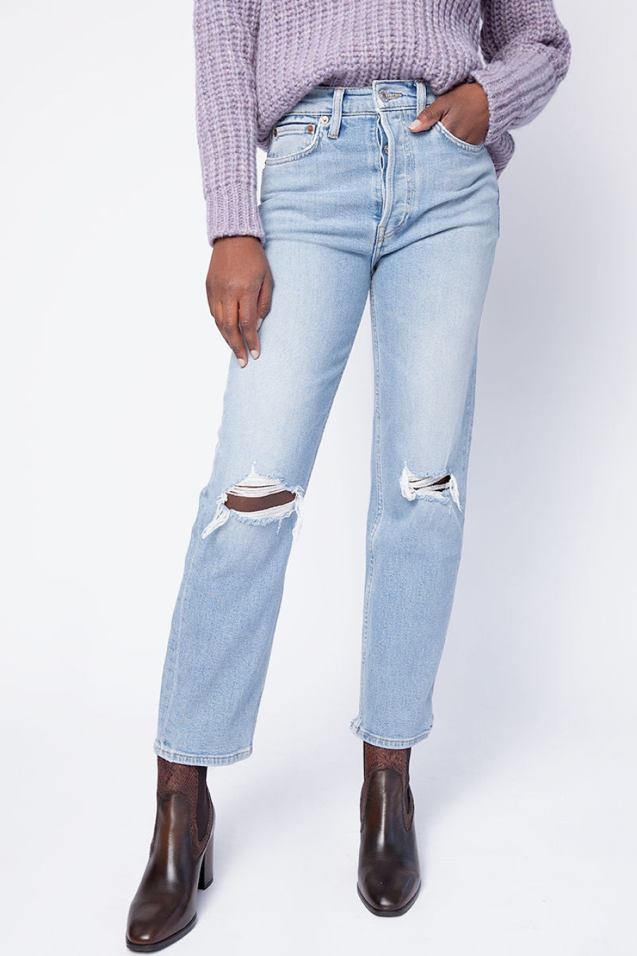 RE/DONE 70S Stove Pipe Jeans In Light Destroyed | Re/Done - T. Boutique | Bottoms