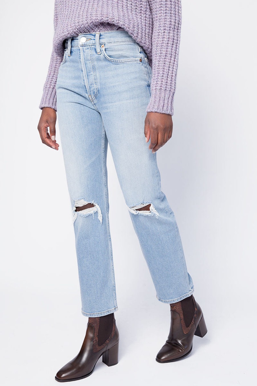 RE/DONE 70S Stove Pipe Jeans In Light Destroyed | Re/Done - T. Boutique | Bottoms