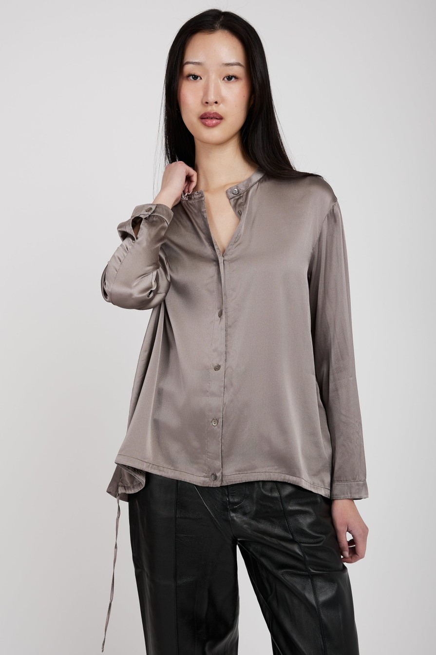 TRANSIT Stretch Silk Shirt In Taupe | Tops