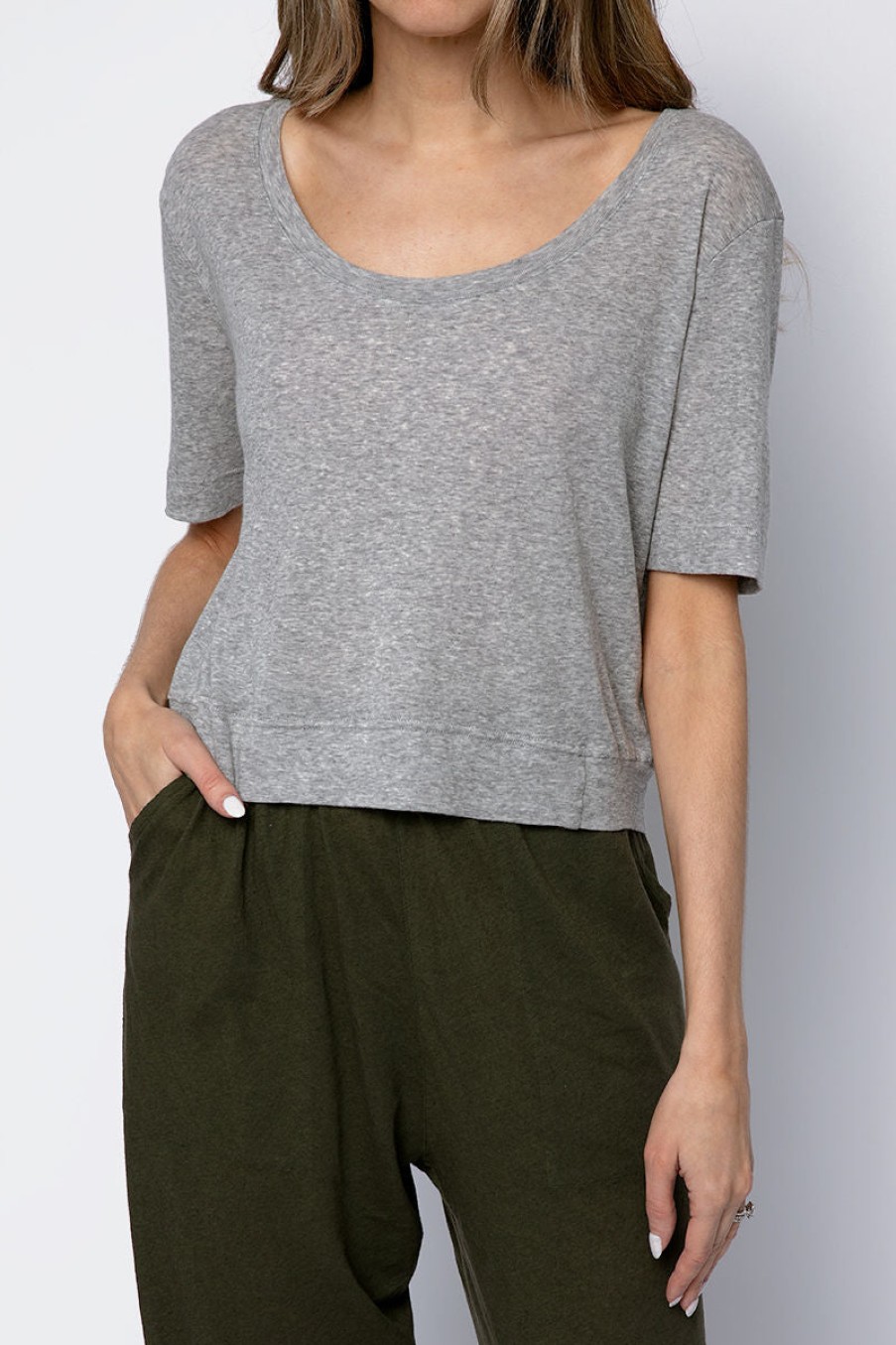 PRIVATE 0204 Cotton Crop Tee In Heather Grey | Private 0204 - T. Boutique | Loungewear