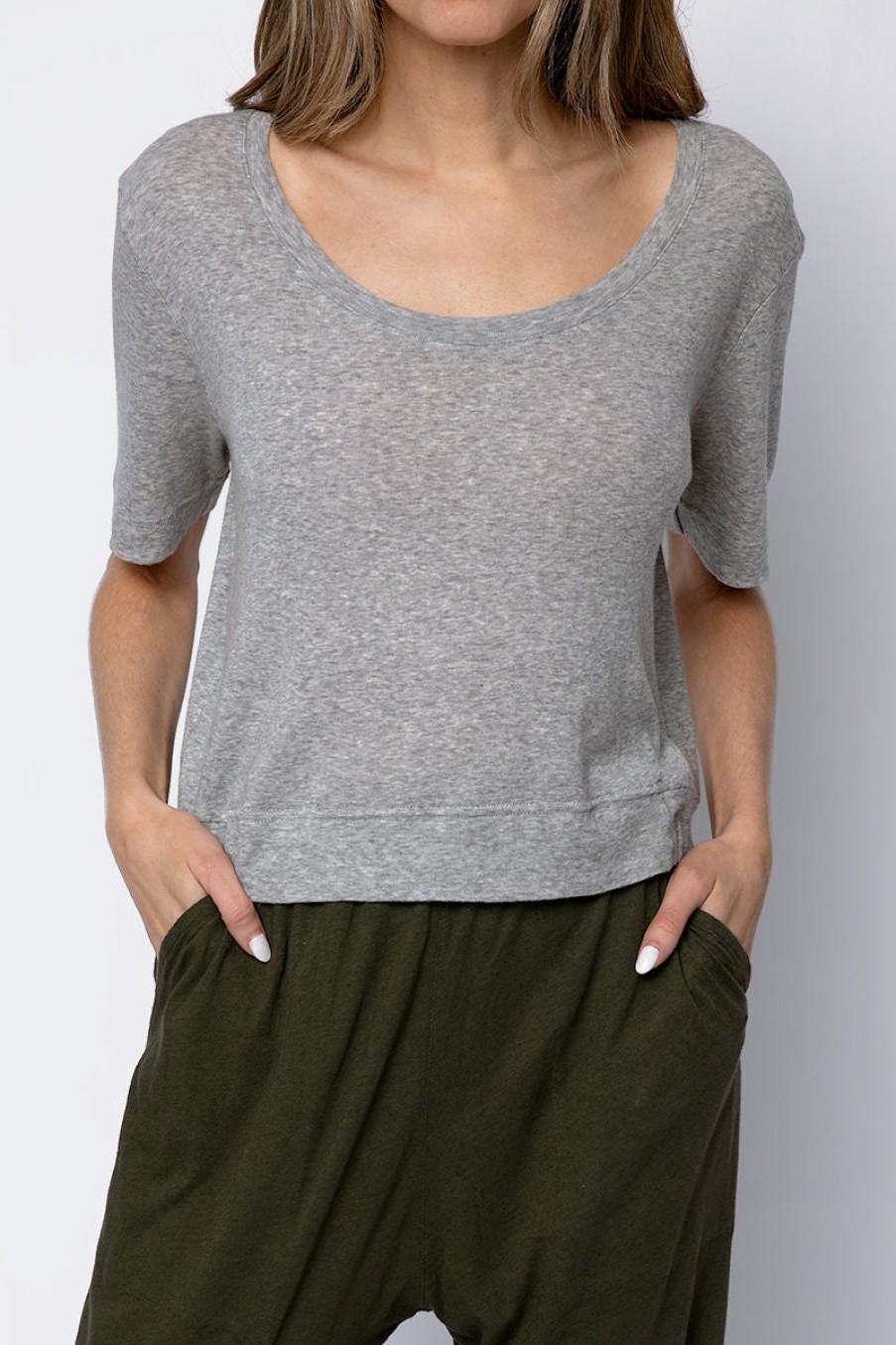 PRIVATE 0204 Cotton Crop Tee In Heather Grey | Private 0204 - T. Boutique | Loungewear