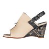 HENRY BEGUELIN Leather Wedge Sandal In Old Iron Cream And Black | Heels