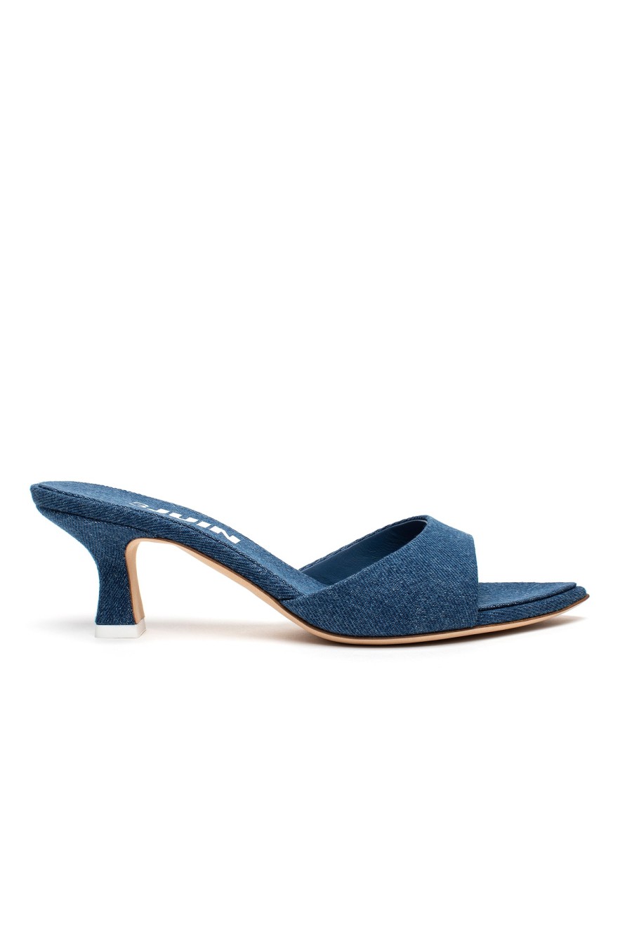 3JUIN Cora Mule In Cotton Blue Jean Denim | Heels