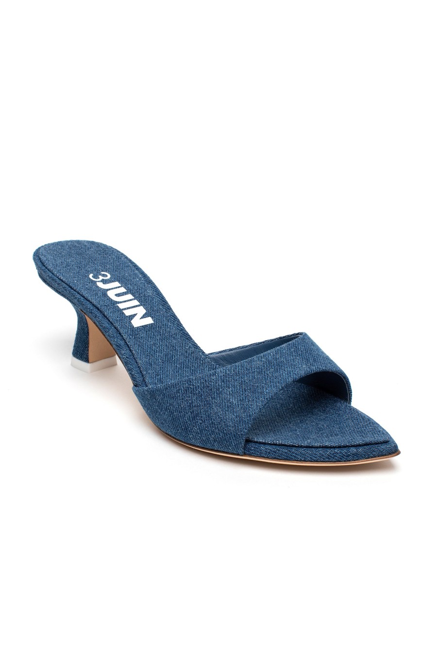 3JUIN Cora Mule In Cotton Blue Jean Denim | Heels