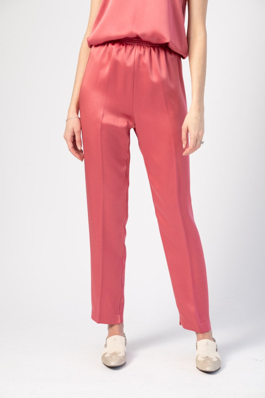 FORTE FORTE Envers Satin Crepe Elasticated Pants In Hibiscus | Forte Forte - T. Boutique | Bottoms