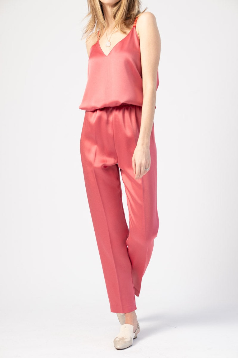 FORTE FORTE Envers Satin Crepe Elasticated Pants In Hibiscus | Forte Forte - T. Boutique | Bottoms