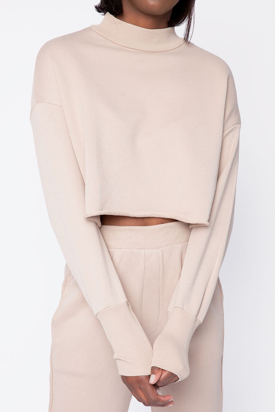 NSF Rio Cropped Mock Neck Sweatshirt In Bisquet | Nsf - T. Boutique | Loungewear