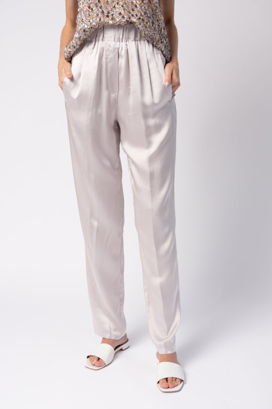 FORTE FORTE Cloquet Satin Silk Pants In Perla | Forte Forte - T. Boutique | Bottoms