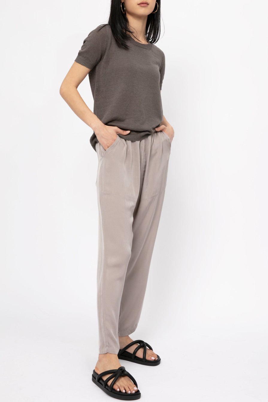 PRIVATE 0204 Silk Crop Pant In Greige | Bottoms