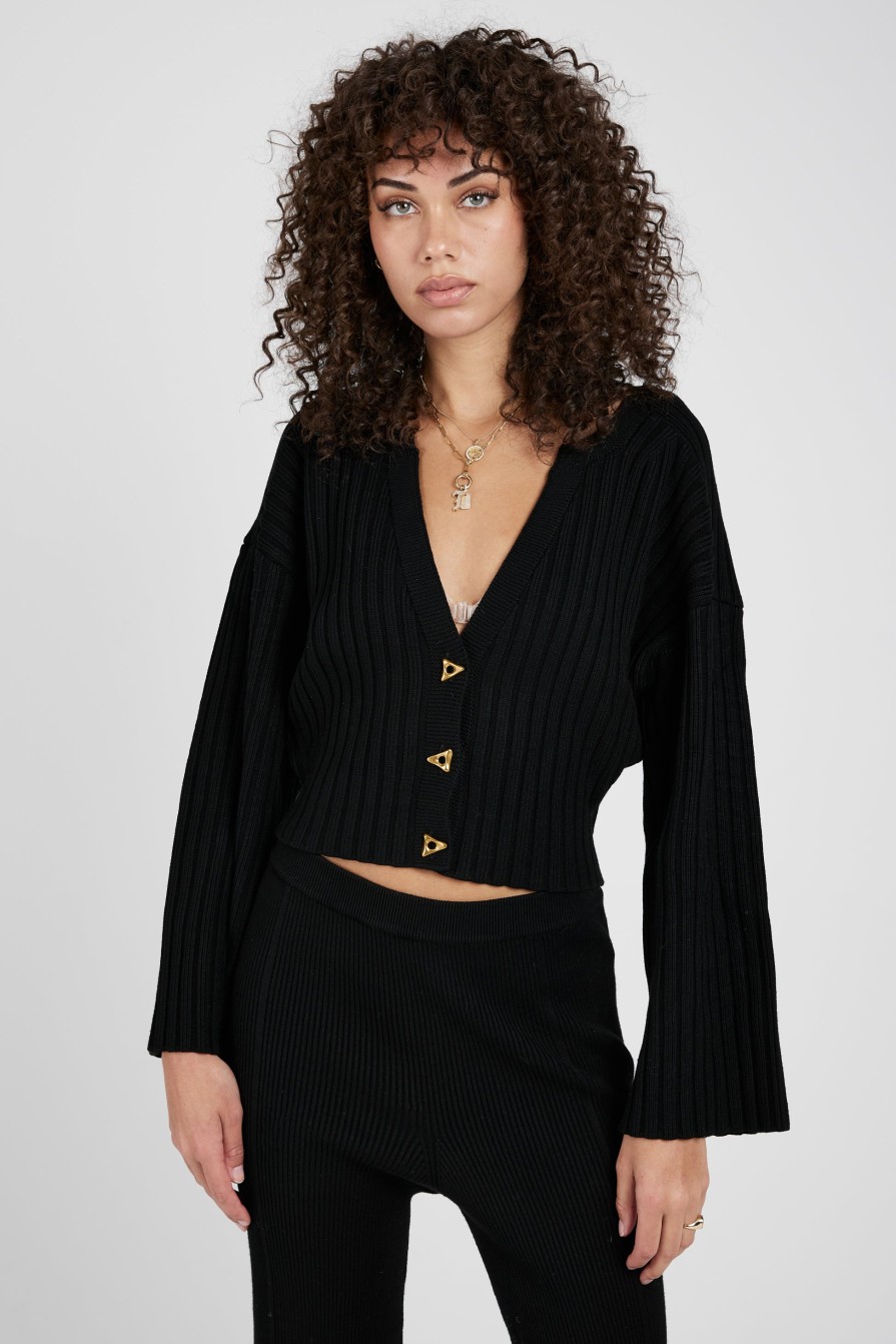 AERON Morrow Cropped Cardigan In Black | Knitwear