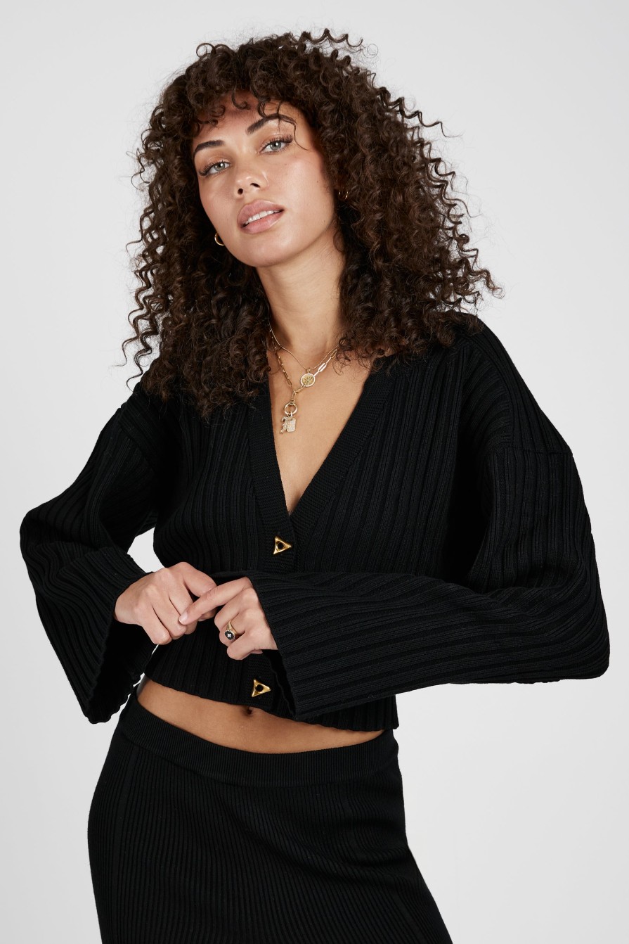 AERON Morrow Cropped Cardigan In Black | Knitwear