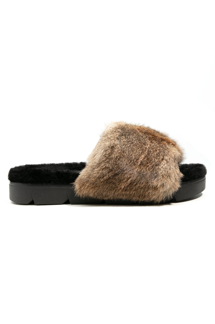 HENRY BEGUELIN Leather Slide With Fur In Renna | Flats