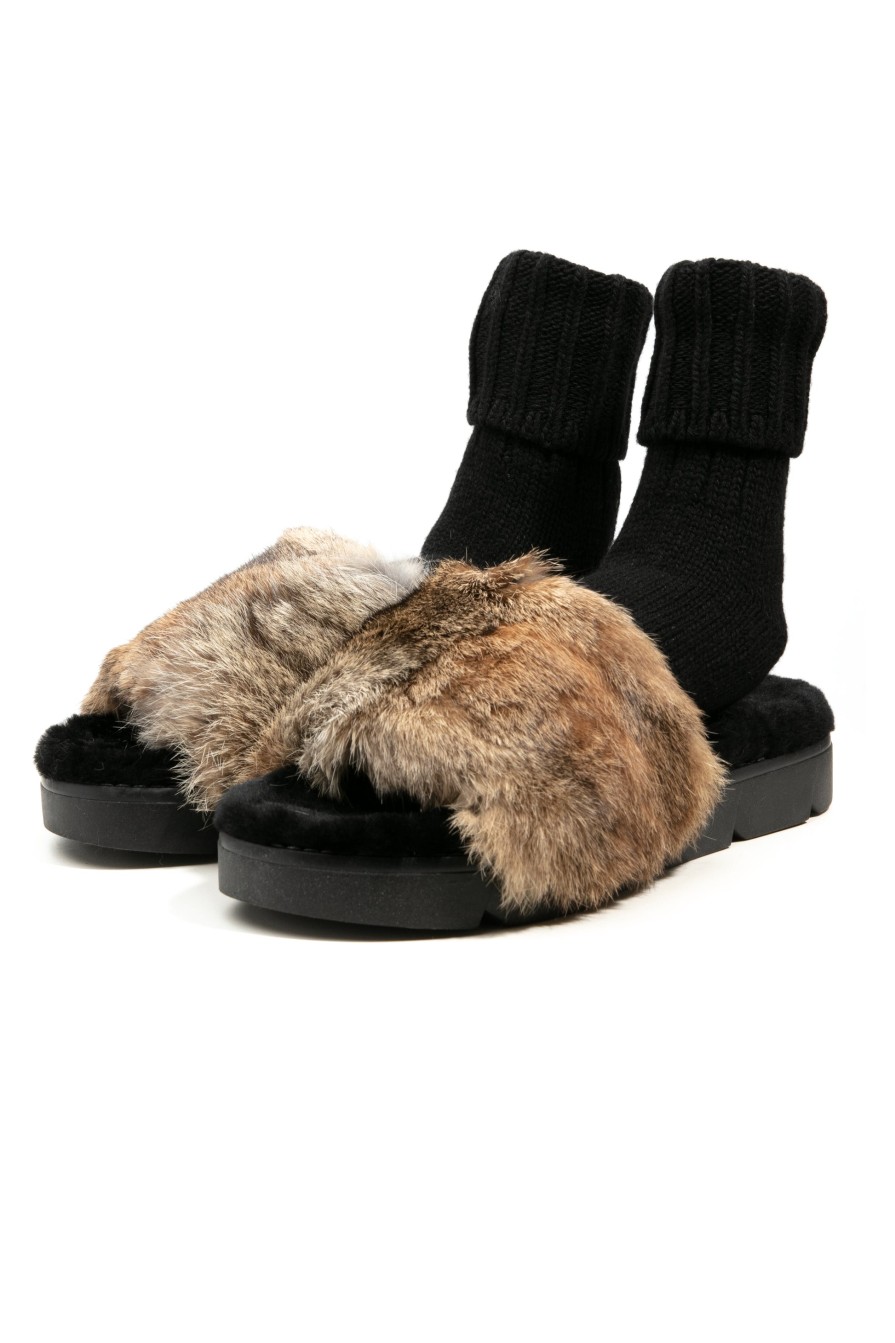 HENRY BEGUELIN Leather Slide With Fur In Renna | Flats