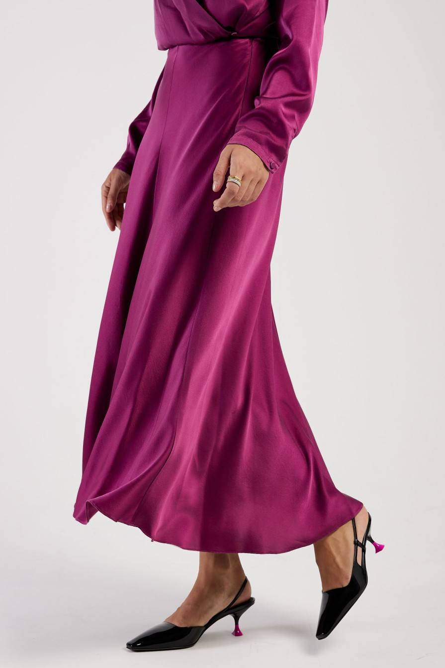 FORTE FORTE Silk Satin Skirt In Ruby | Bottoms