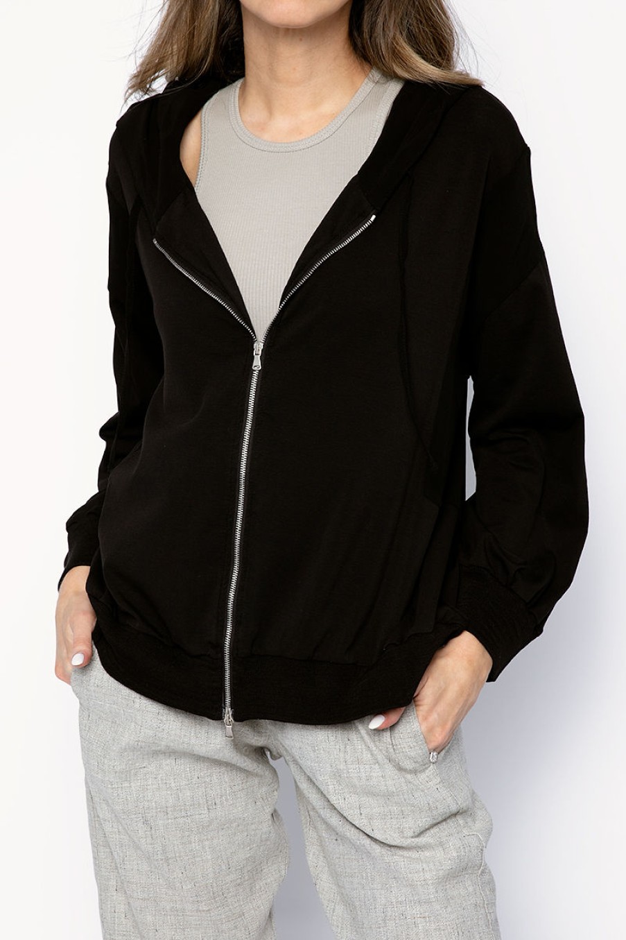 TRANSIT Buy Hoodie Jacket In Black | Transit - T. Boutique | Loungewear