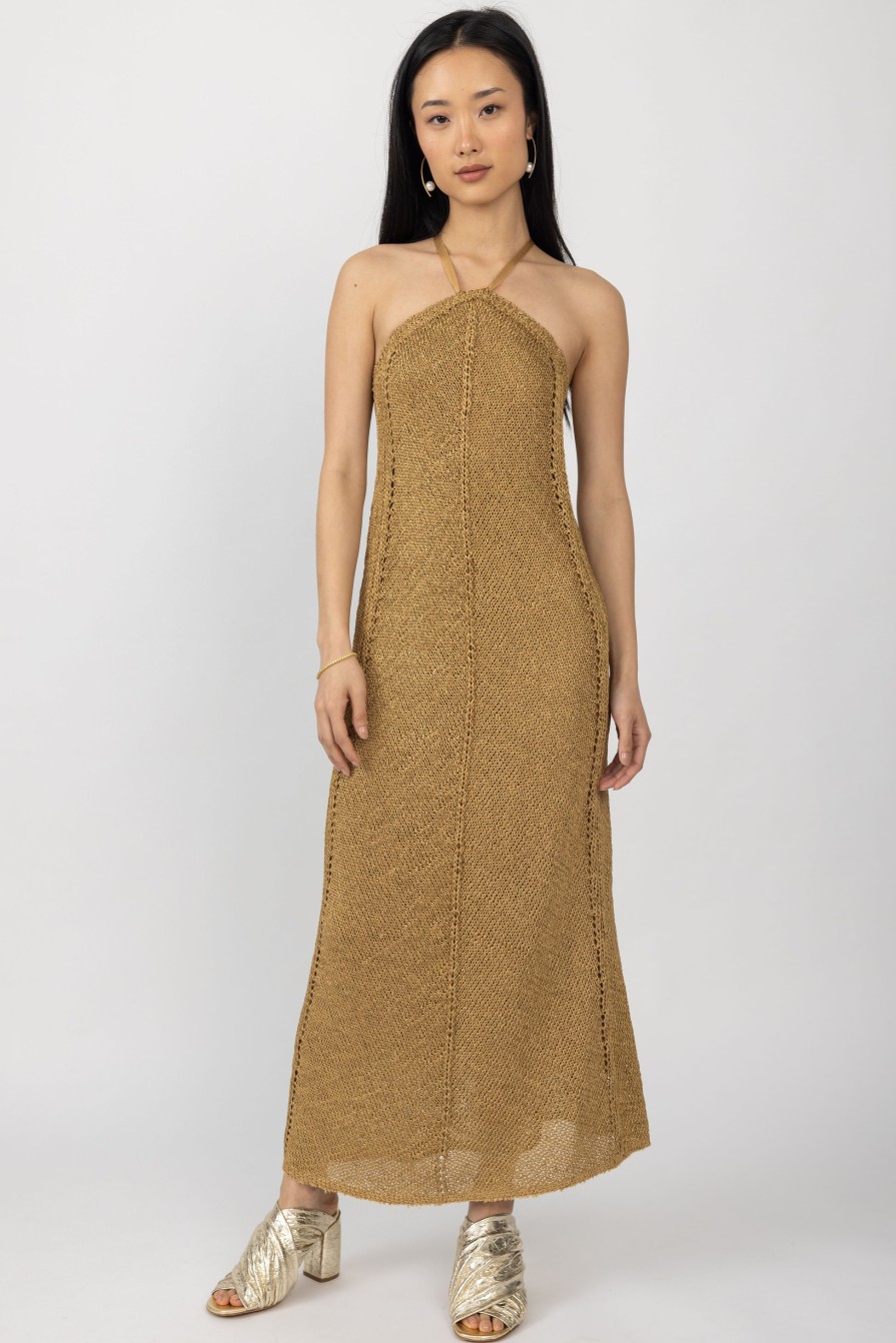 FORTE FORTE Sustainable Viscose And Raffia Maxi Dress In Gold | Dresses & Skirts