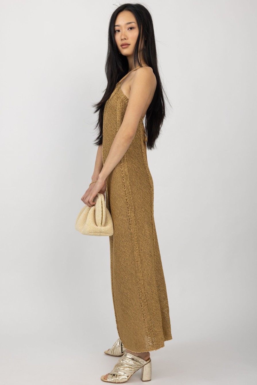 FORTE FORTE Sustainable Viscose And Raffia Maxi Dress In Gold | Dresses & Skirts