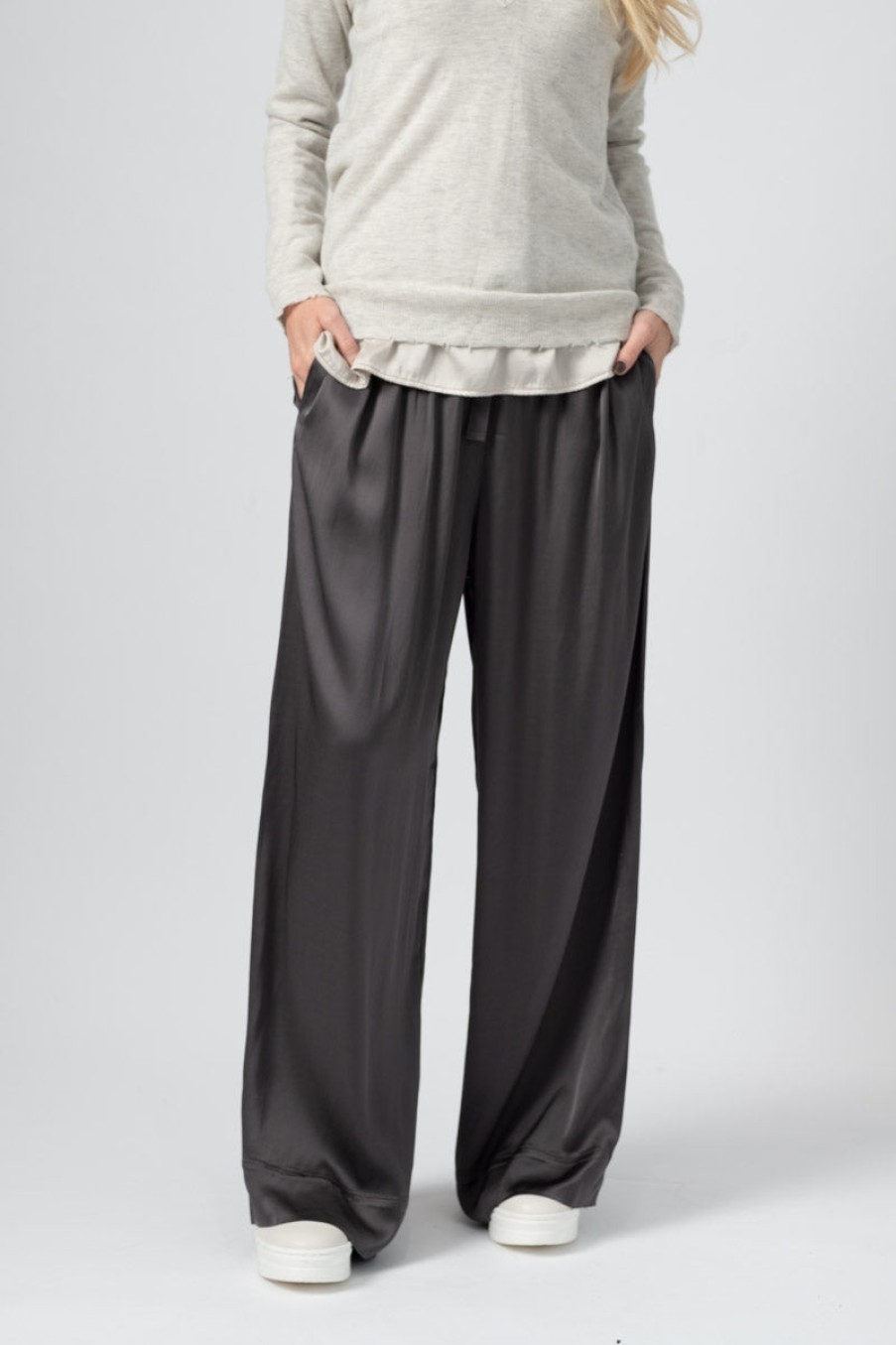 TANDEM Viscose Trousers In Anthracite | Tandem - T. Boutique | Bottoms