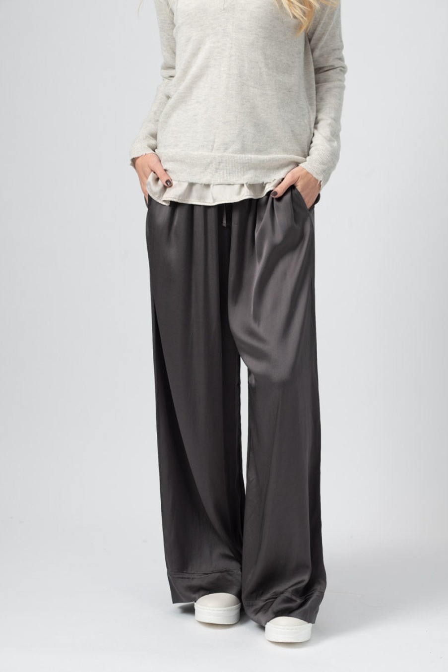 TANDEM Viscose Trousers In Anthracite | Tandem - T. Boutique | Bottoms