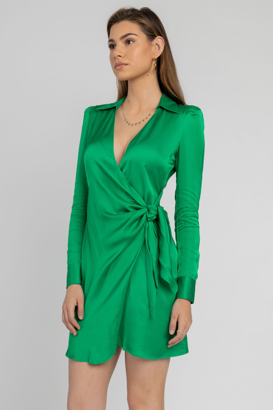 L'AGENCE Amani Wrap Mini Dress In Grass Green | Dresses & Skirts