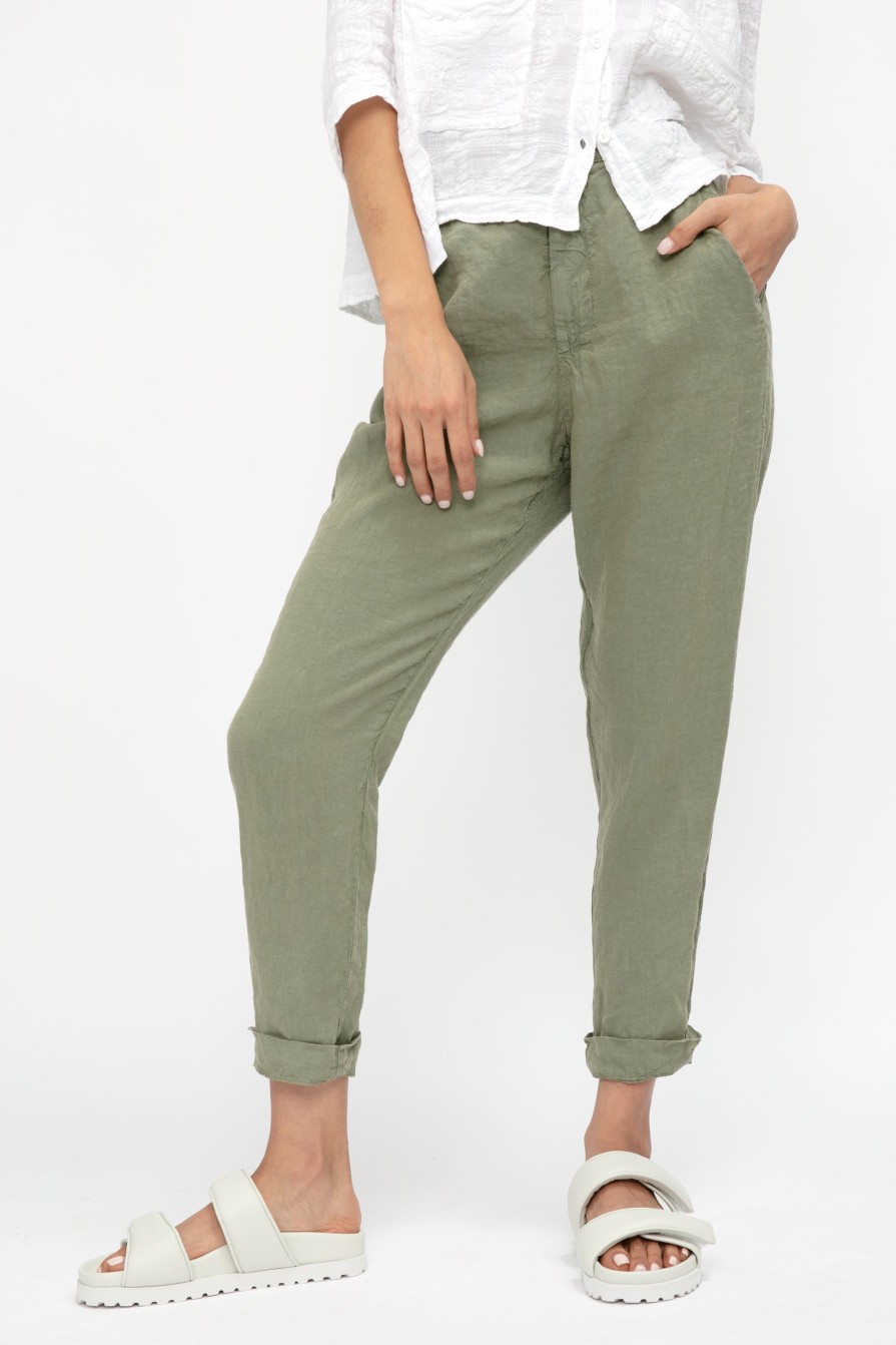 TRANSIT Linen Tapered Trouser Pant In Green | Bottoms