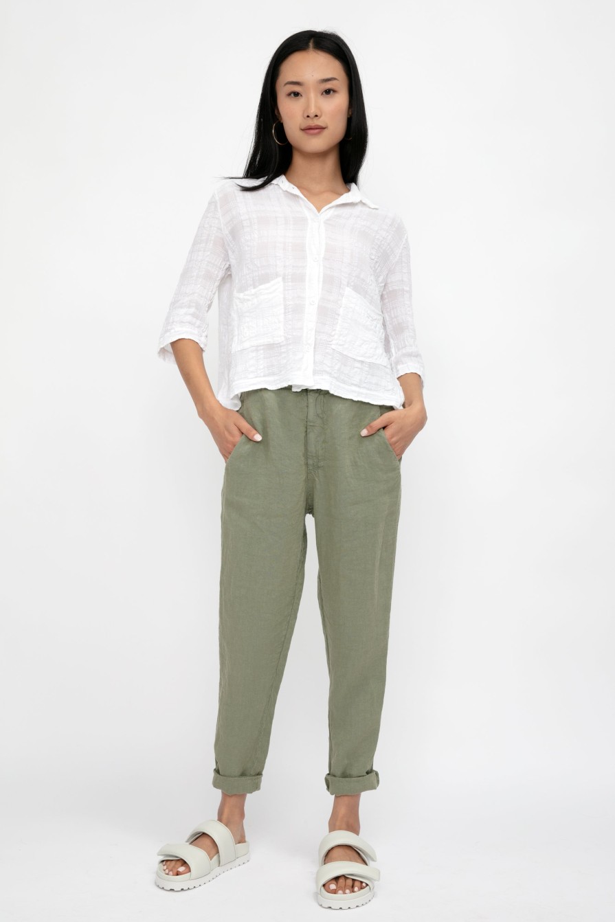 TRANSIT Linen Tapered Trouser Pant In Green | Bottoms