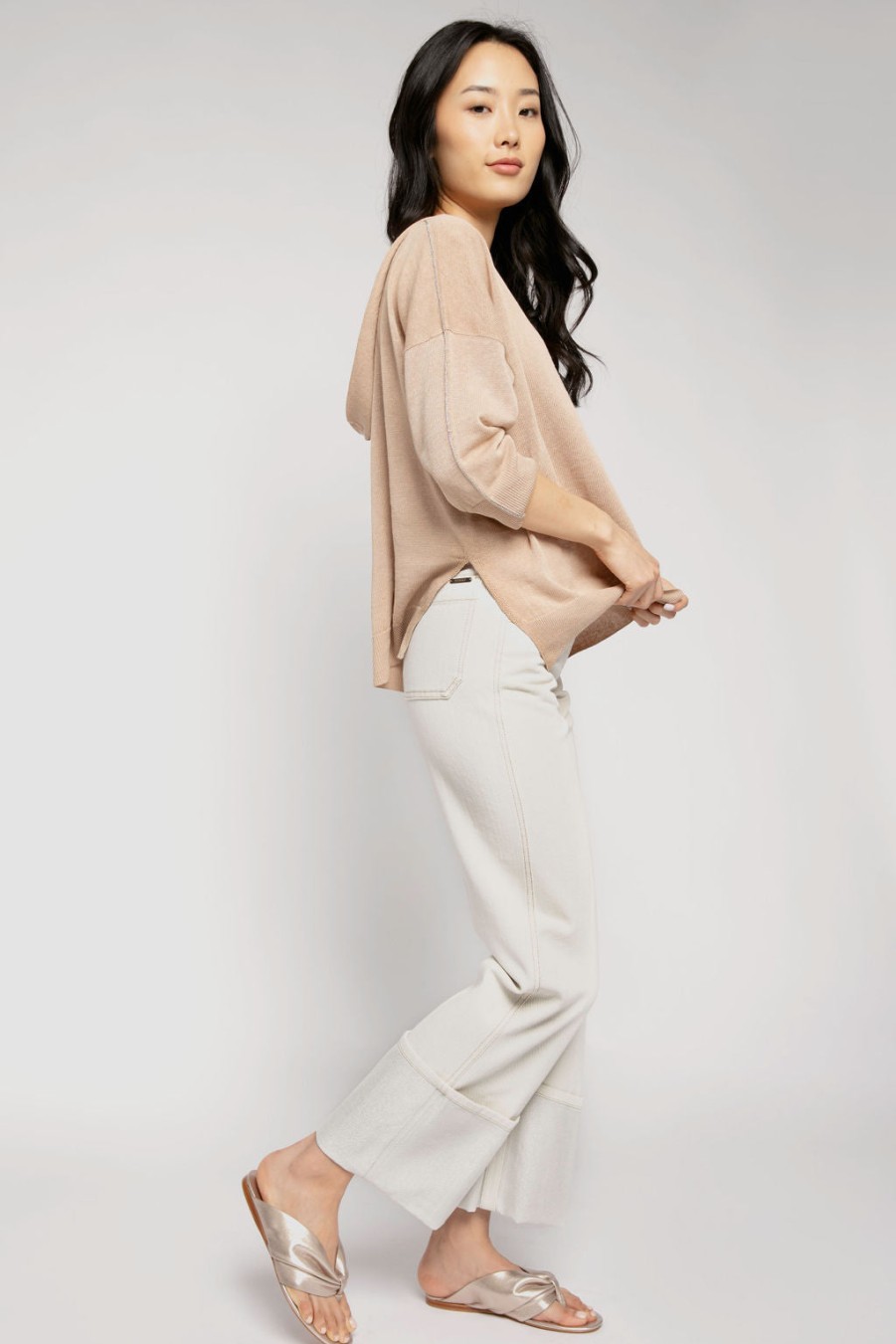 PESERICO Cotton Pant With Lurex Cuffs In Parchment | Bottoms