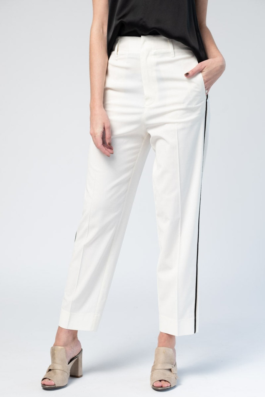 FORTE FORTE Wool Pants With Side Ribbon Tape In Bianco | Forte Forte - T. Boutique | Bottoms