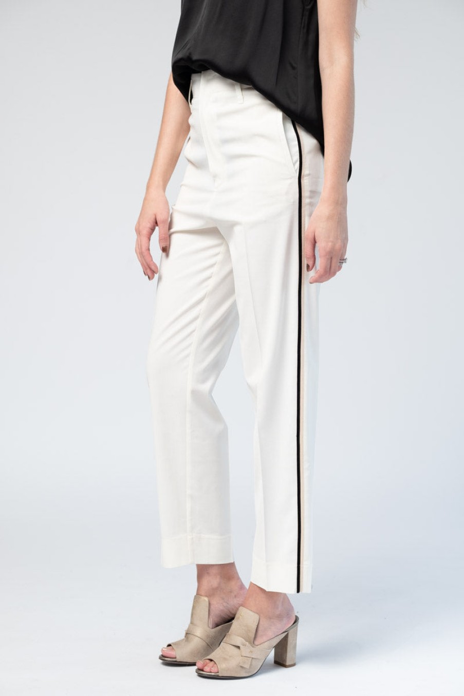 FORTE FORTE Wool Pants With Side Ribbon Tape In Bianco | Forte Forte - T. Boutique | Bottoms