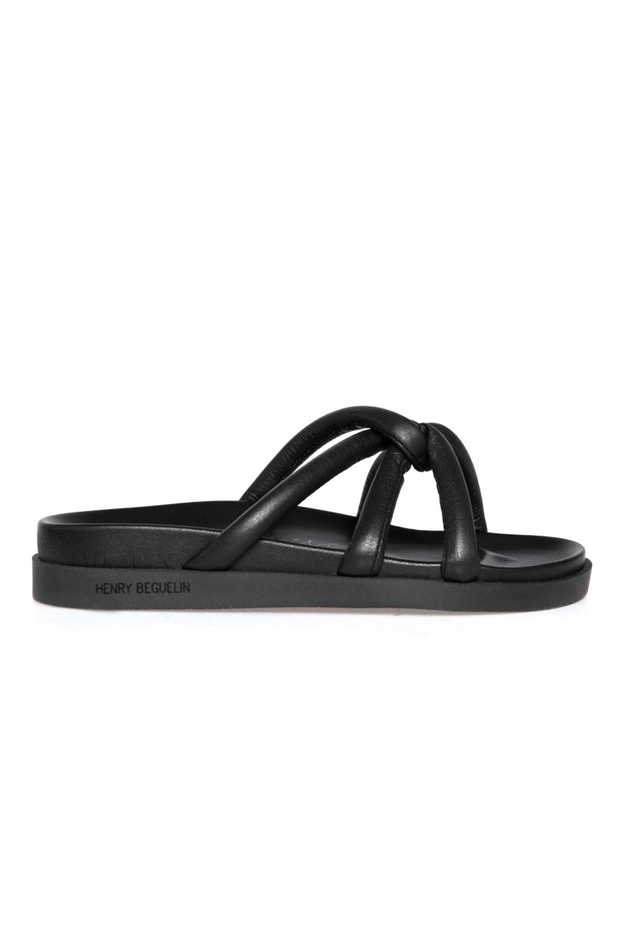 HENRY BEGUELIN Leather Nodo Slide Sandal In Cervo Nero | Flats