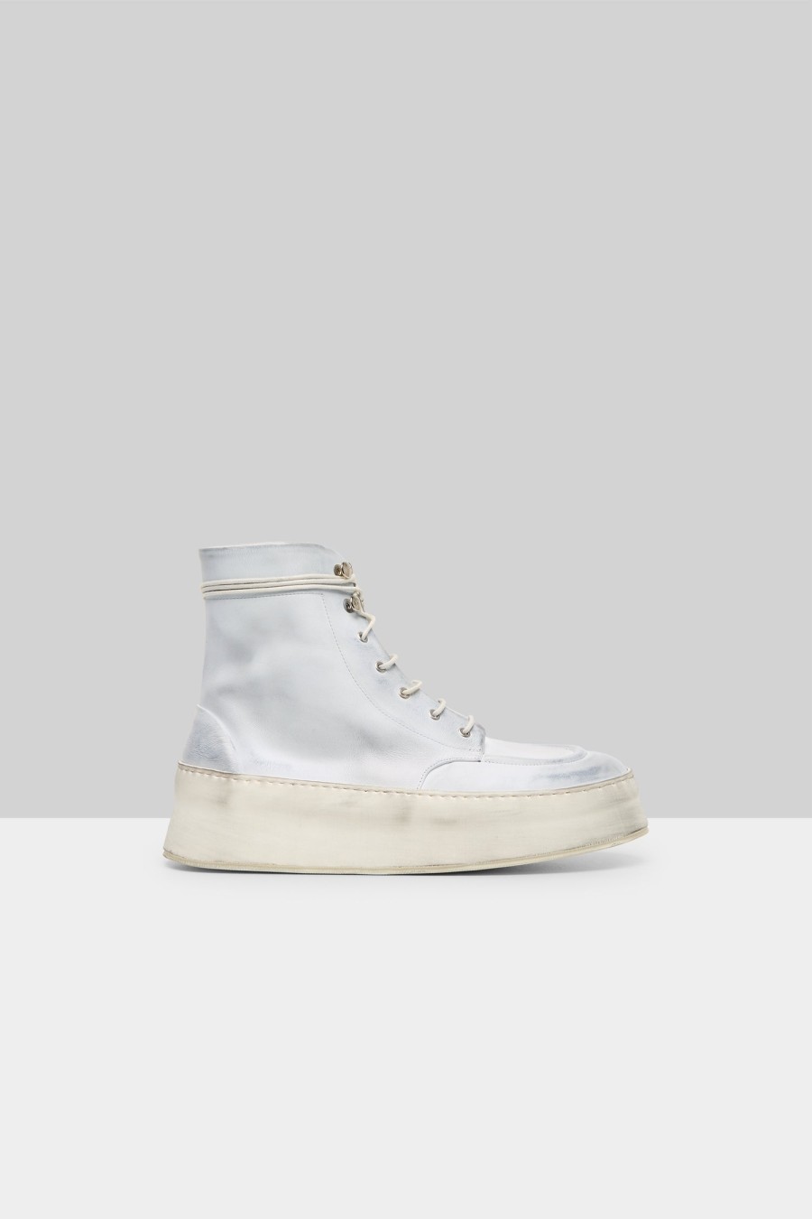 MARSÈLL Cassapana Polacco Leather High Top Shoe In White Grey | Flats