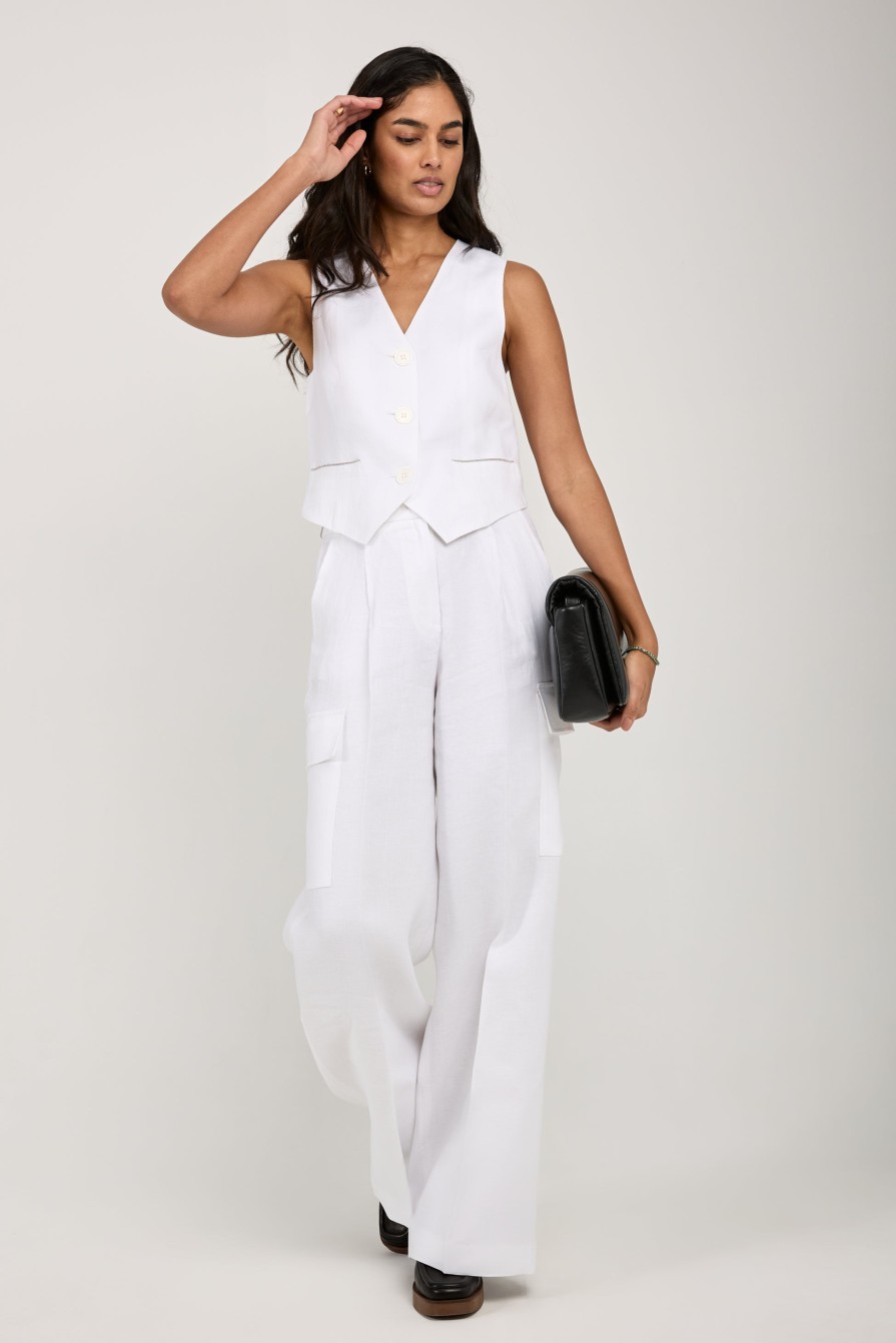 PESERICO Linen Gabardine Cargo Pant In Pure White | Bottoms