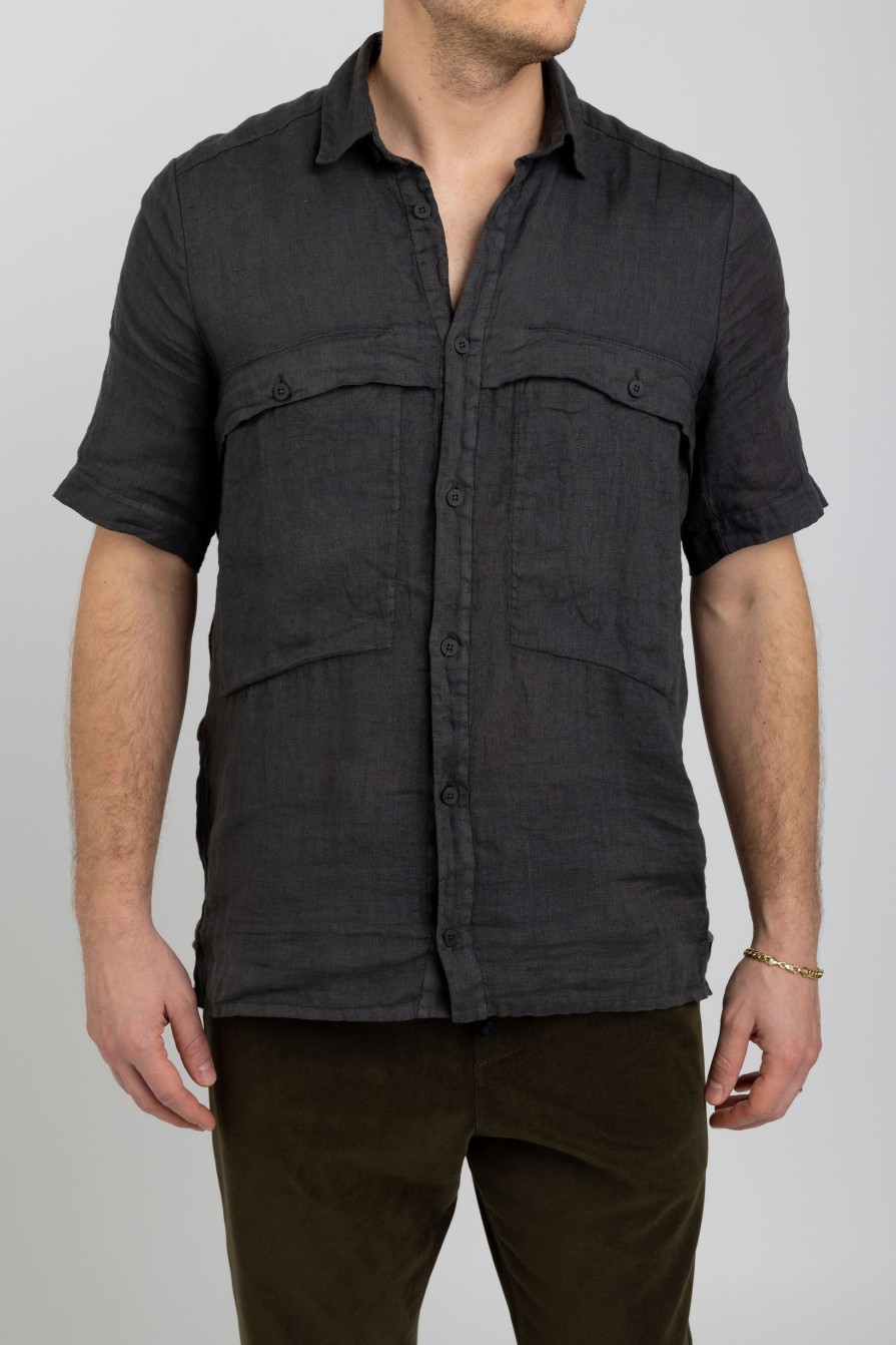 TRANSIT Linen Shirt In Charcoal | Tops