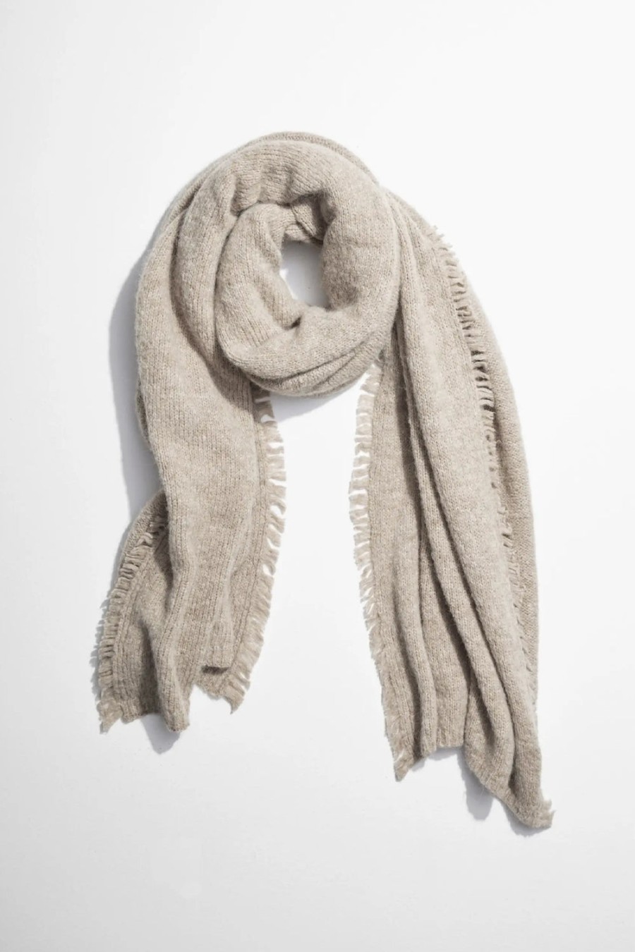 JANESSA LEONÉ Blanket Scarf With Fringe In Oatmeal | Scarves