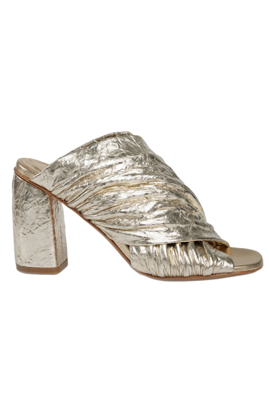 FORTE FORTE Craquel' Lam' Leather Heeled Sandals In Silver | Flats