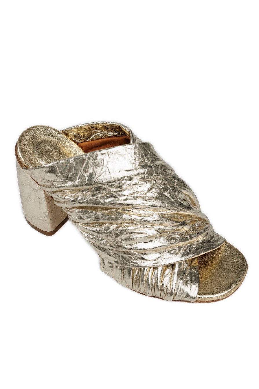 FORTE FORTE Craquel' Lam' Leather Heeled Sandals In Silver | Flats