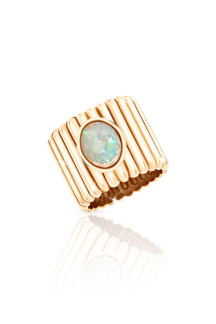 L.A. STEIN Ethiopian Opal Fluted Ring In 18K Yellow Gold | Jewelry