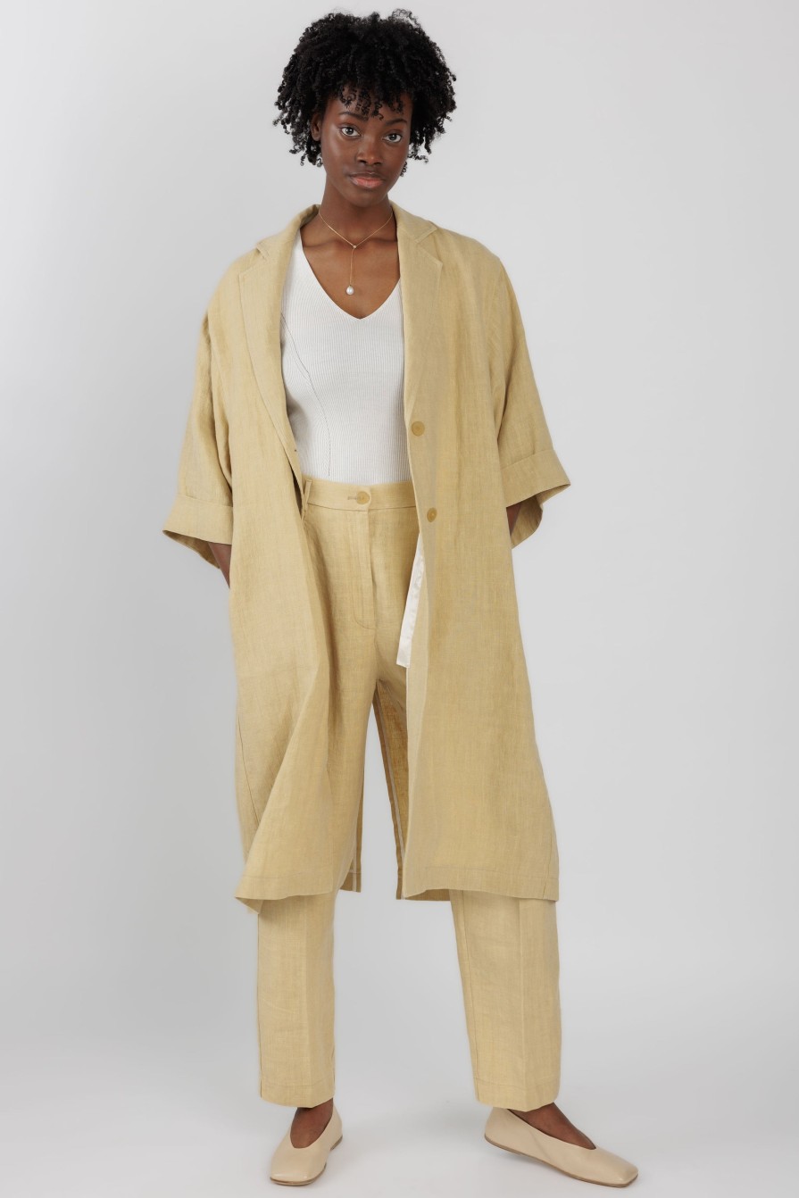 FORTE FORTE Linen Canvas Duster Coat In Gold | Jackets & Coats