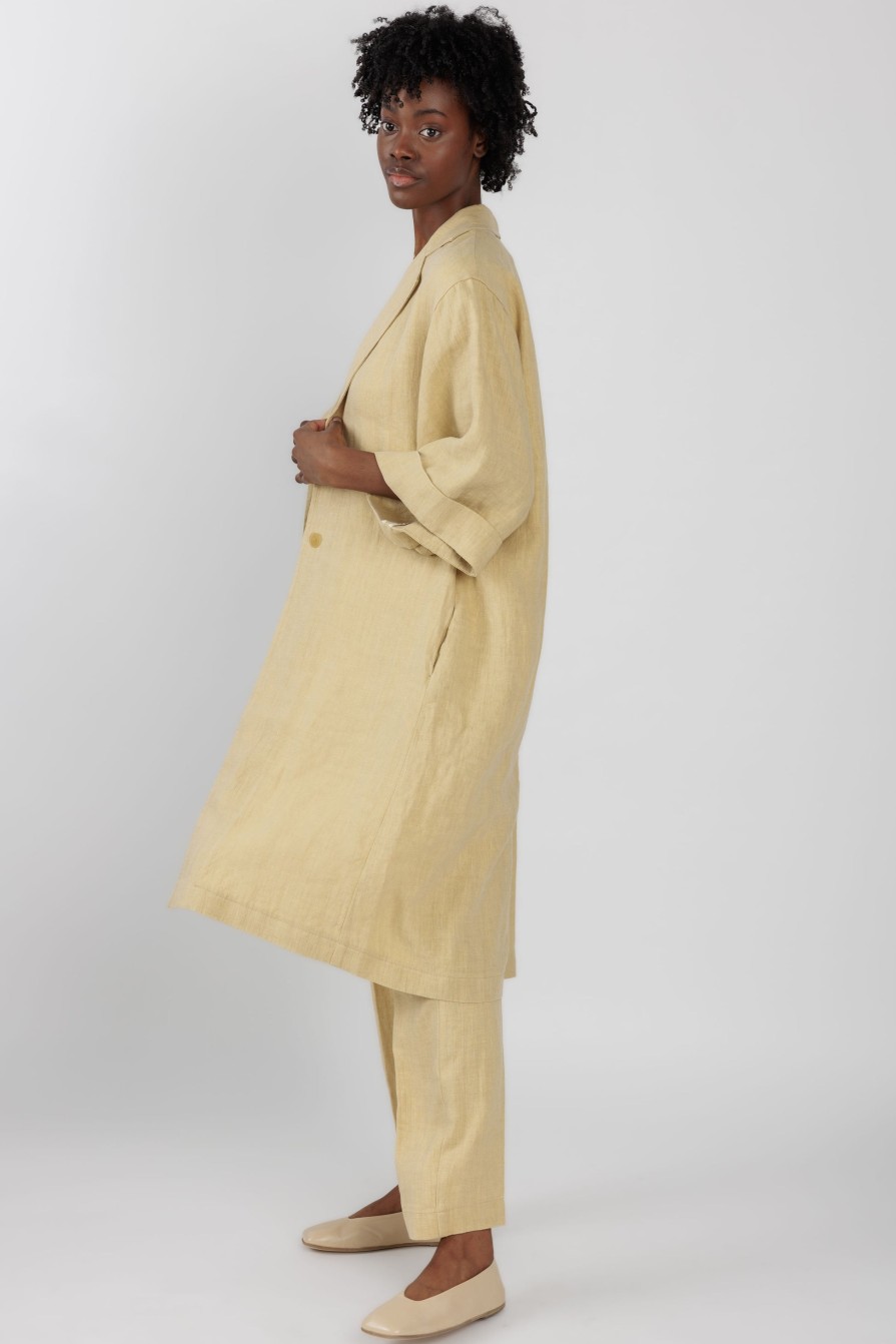 FORTE FORTE Linen Canvas Duster Coat In Gold | Jackets & Coats