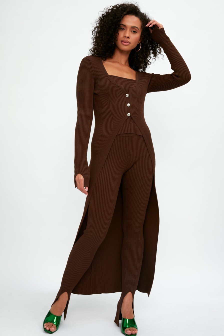 ELEONORA GOTTARDI Long Ribbed Cardigan In Chocolate | Knitwear