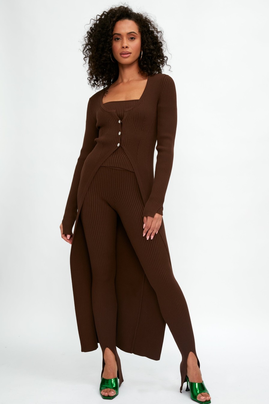 ELEONORA GOTTARDI Long Ribbed Cardigan In Chocolate | Knitwear