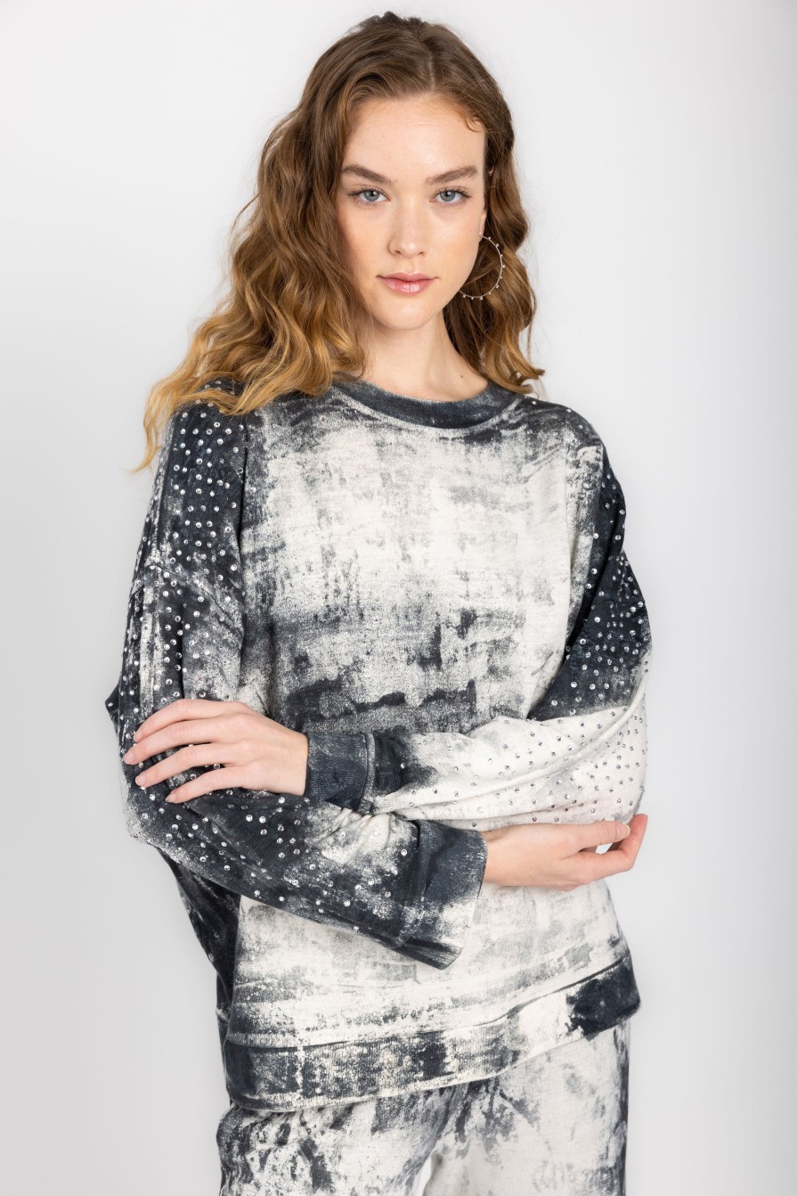 AVANT TOI Marmo Effect Sweatshirt With Strass In Nero | Loungewear