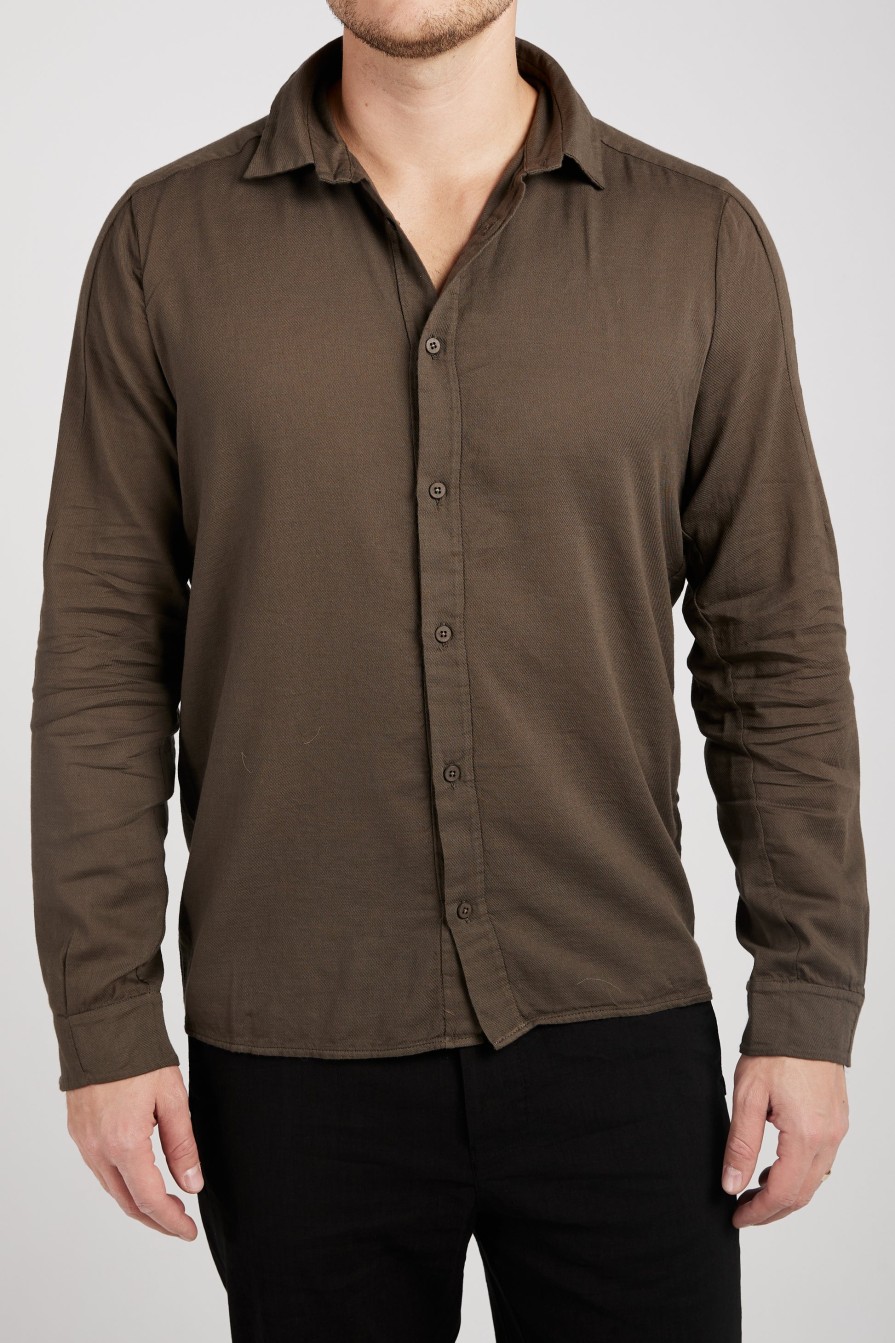 TRANSIT Button Down Shirt In Mud | Tops