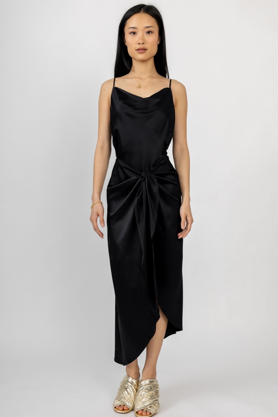 L'AGENCE Rose Silk Wrap Dress In Black | Dresses & Skirts