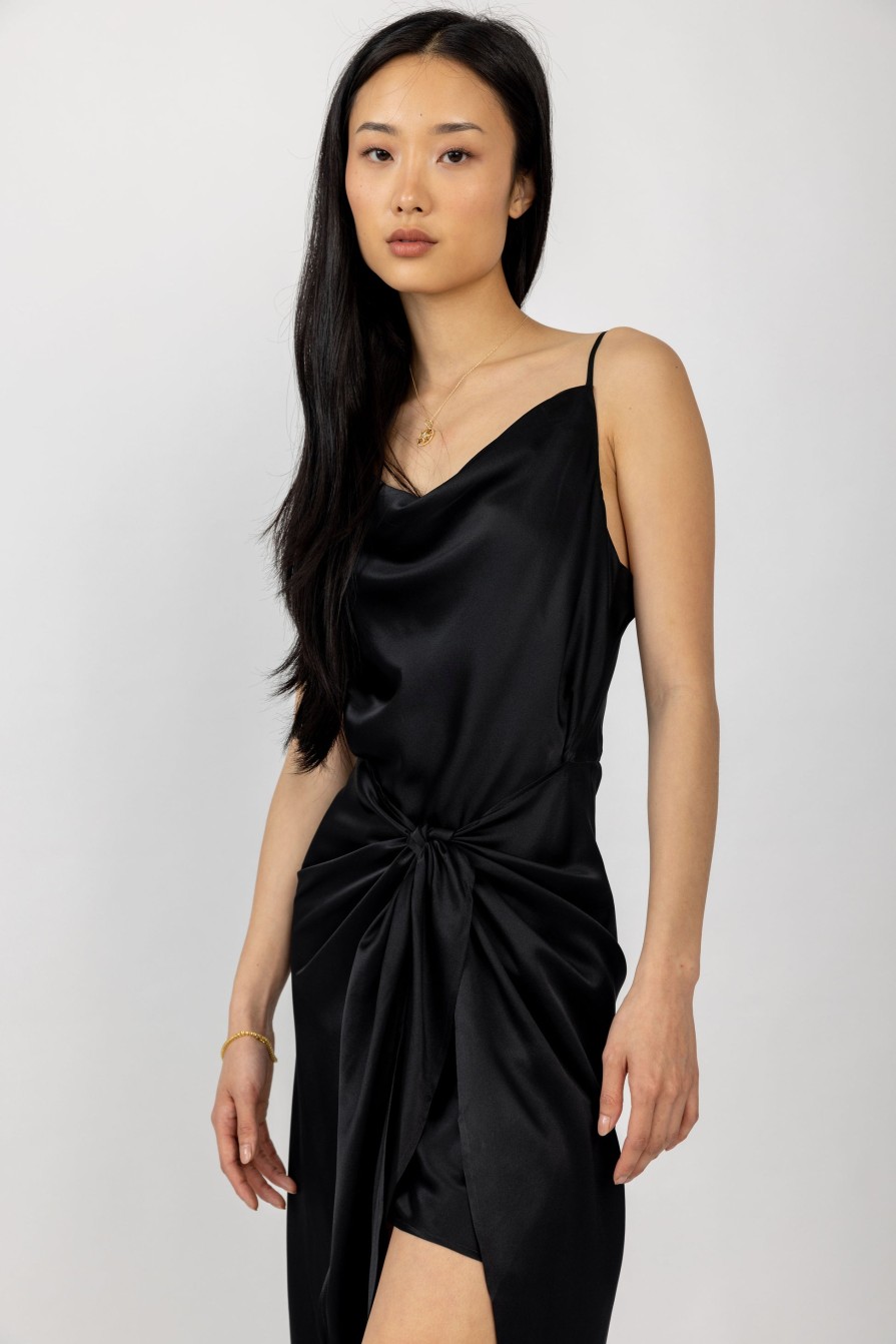 L'AGENCE Rose Silk Wrap Dress In Black | Dresses & Skirts