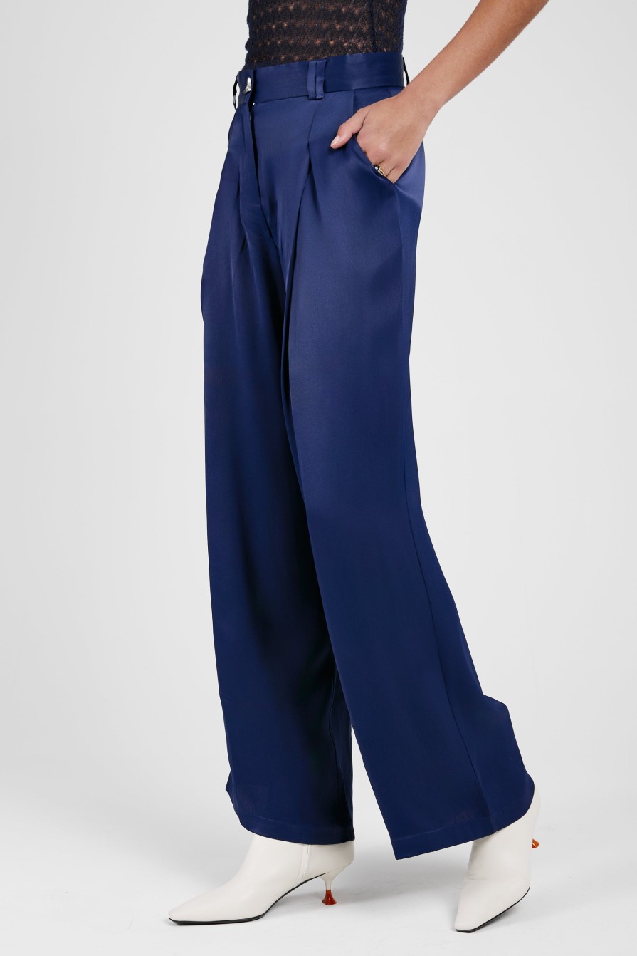 AERON Wellen Satin Pant In Midnight Blue | Bottoms