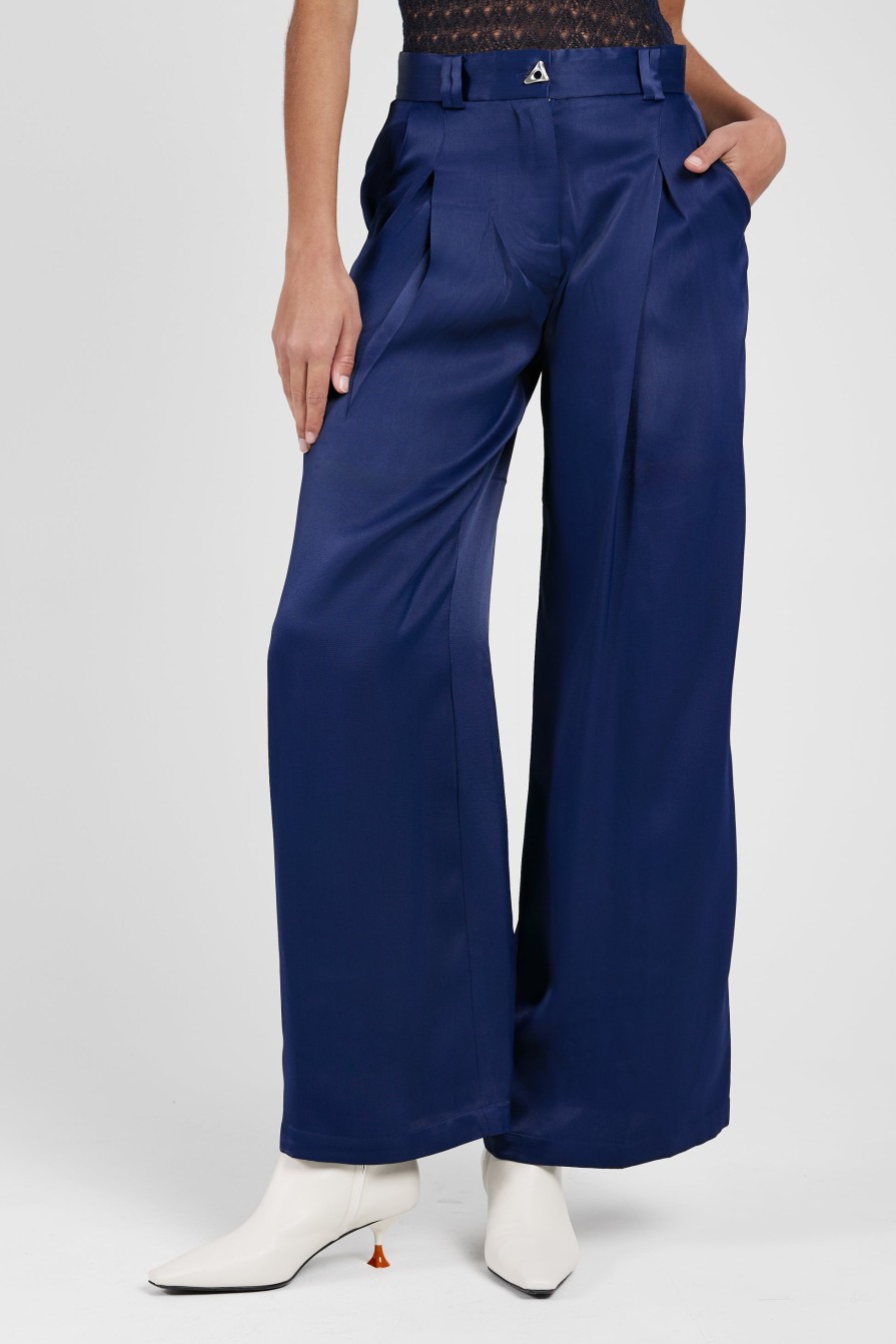 AERON Wellen Satin Pant In Midnight Blue | Bottoms