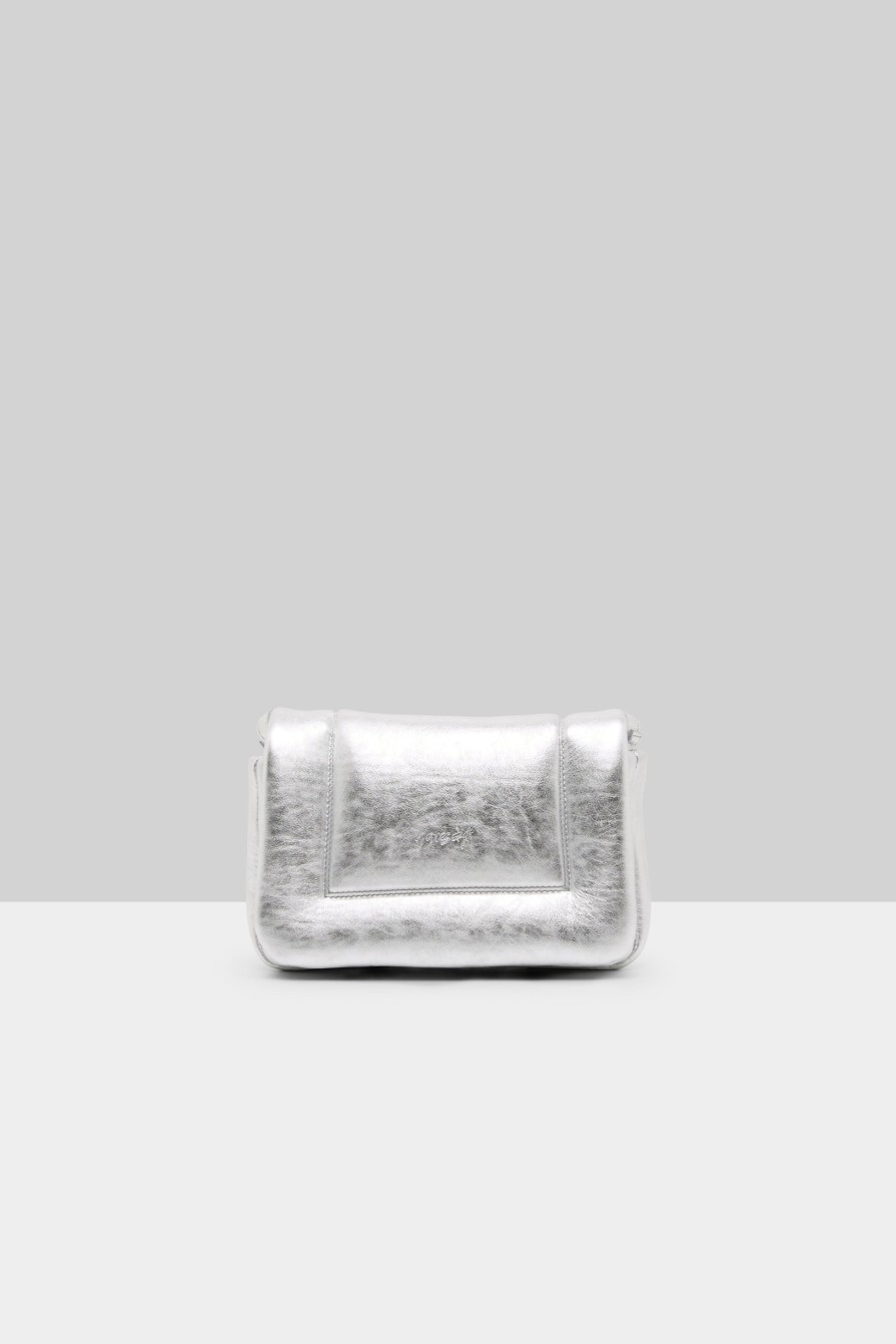 MARSÈLL Riquadro Laminated Leather Clutch Bag In Silver Foil | Bags