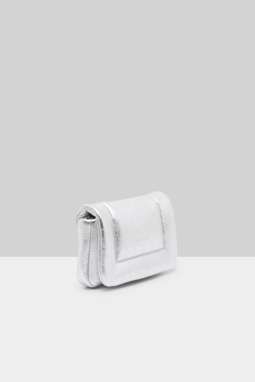 MARSÈLL Riquadro Laminated Leather Clutch Bag In Silver Foil | Bags