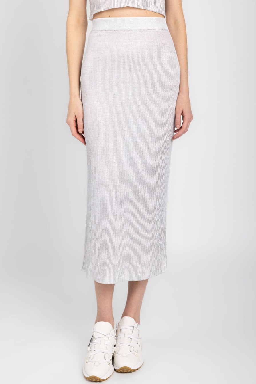 AVANT TOI Linen Cotton Ribbed Skirt With Lamination In Bianco | Bottoms